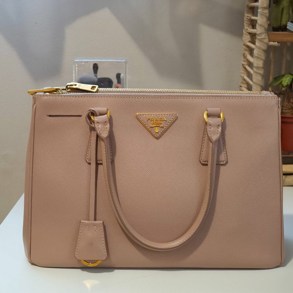 Prada Saffiano Lux Medium Galleria Double Zip Tote Bag - Cammeo